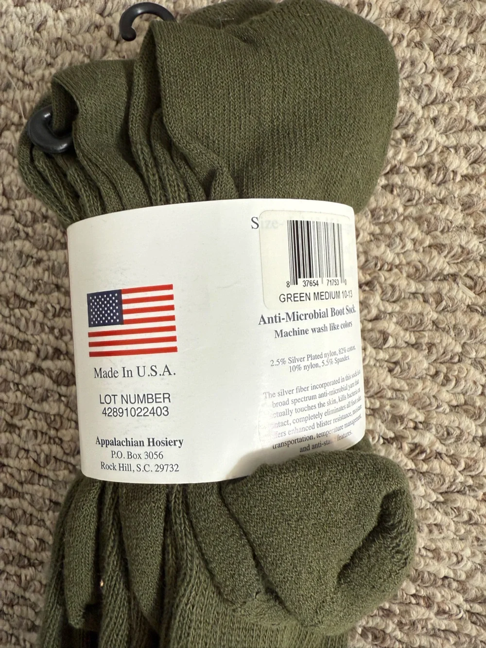 3 Pairs Olive Green US Military Crew Socks - USA Made Comfort Men size 10-13